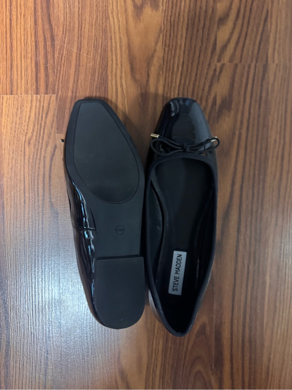 Steve Madden Black Patent Square-Toe Ballet Flats with Bow